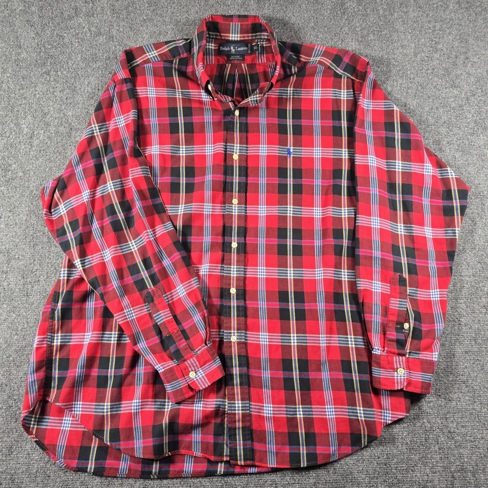Ralph Lauren Blair Plaid Button Down Shirt Men's XL Red Blue Long Sleeve Cotton